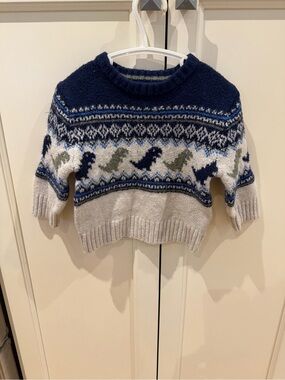 Cat & Jack 12m dinosaur Gray Fair Isle Knit Sweater